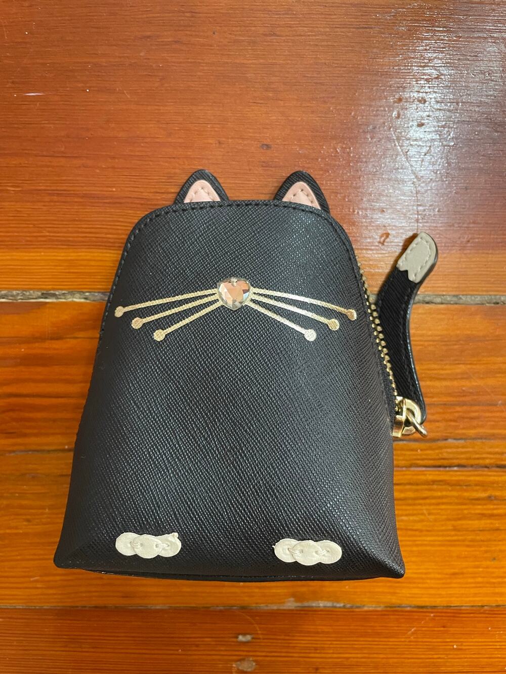 Kate Spade Jazz Things Up Cat Coin Purse WLRU3071 Black Leather Rare